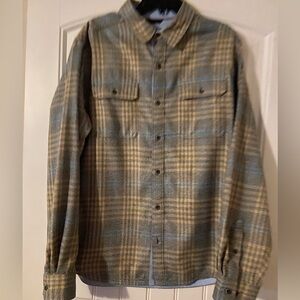 Men’s Marmot Tan and Light Blue Flannel Shirt XL